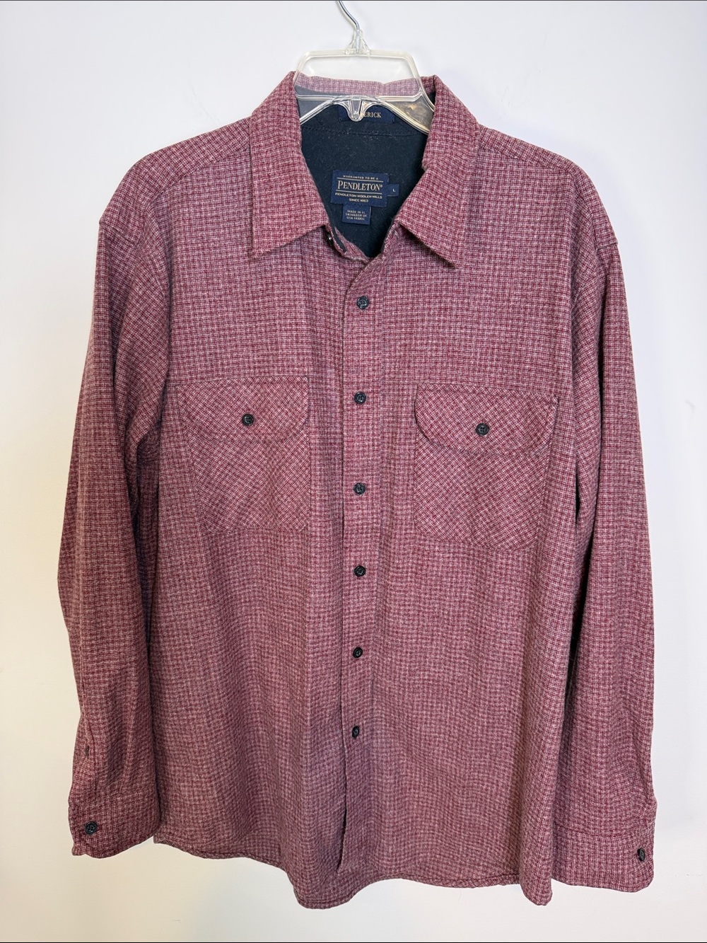 PENDLETON Maverick Merino Wool Button-Down Shirt, Burgundy Check | Sz LG